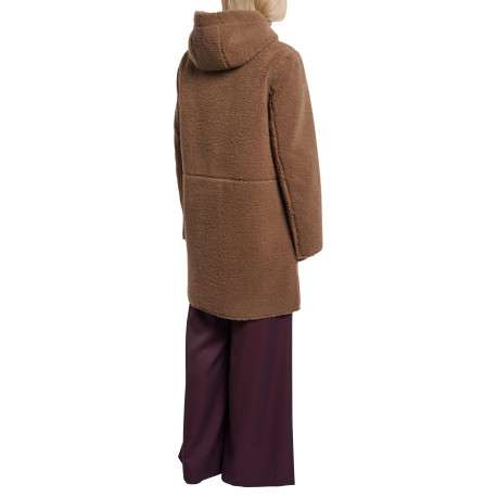 Manteau réversible brun à coupe droite pourvu d'un col à capuche - Image 2