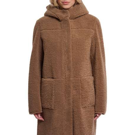 Manteau réversible brun à coupe droite pourvu d'un col à capuche - Image 4