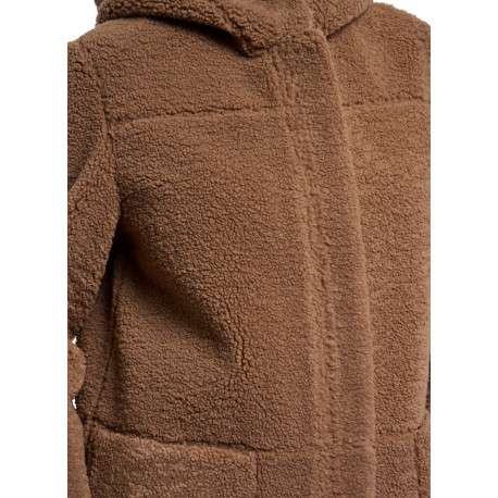 Manteau réversible brun à coupe droite pourvu d'un col à capuche - Image 5