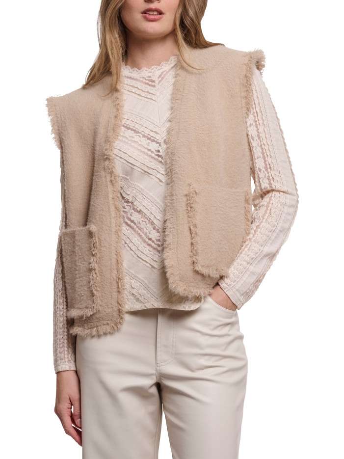 Gilet sans manche beige à...