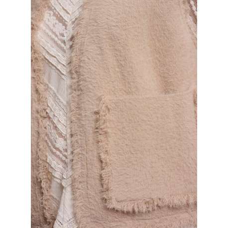 Gilet sans manche beige à coupe droite pourvu de poches à l'avant - Image 3
