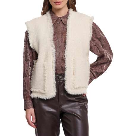 Gilet sans manche écru à coupe droite pourvu de poches à l'avant - Image 3