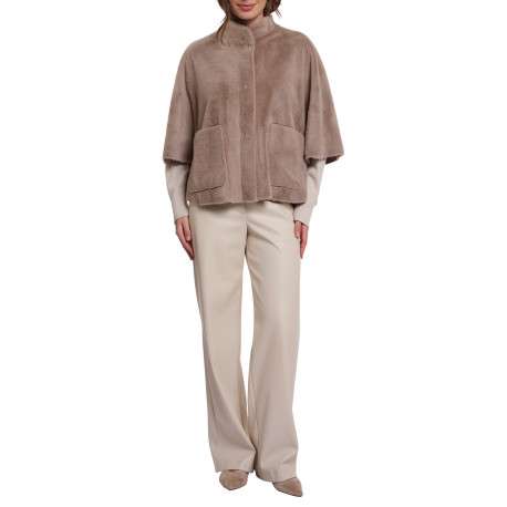 Gilet beige coupe ample pourvu d'un léger col montant et de manches courtes - Image 4