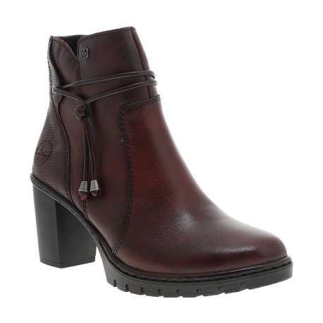 Bottines en cuir bordeaux à talon décroché haut pourvues d'un zip