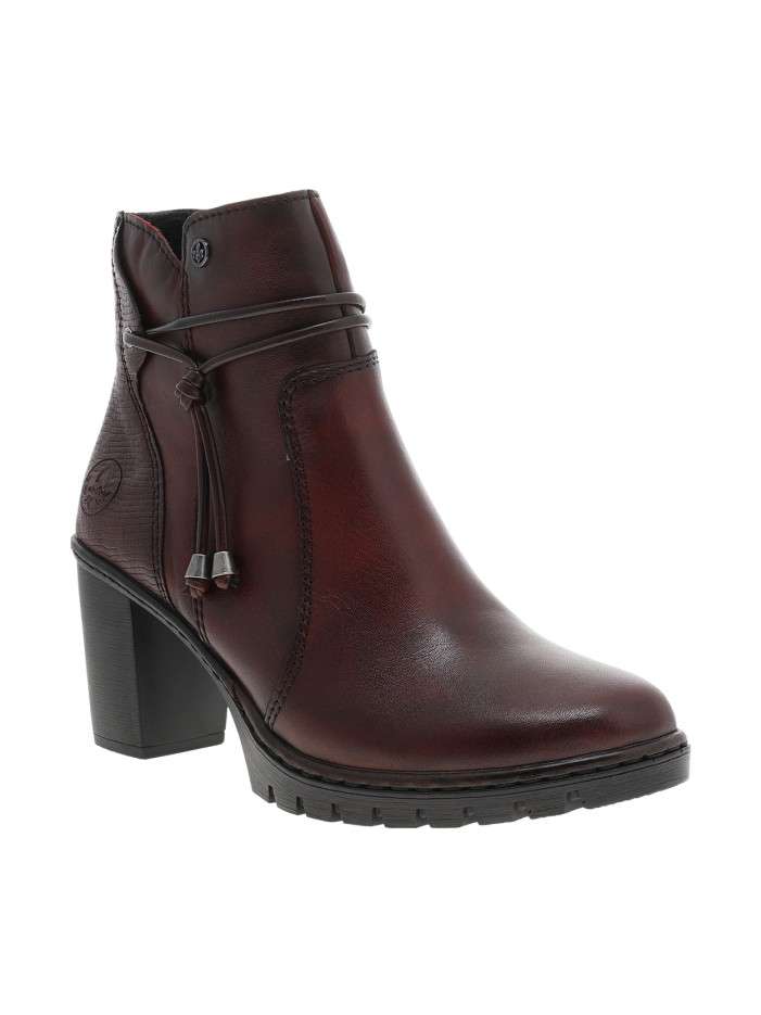Bottines en cuir bordeaux à talon décroché haut pourvues d'un zip