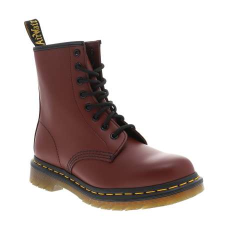 Boots en cuir lisse Ambassador bordeaux à semelle plate, lacets ronds et œillets contrastés