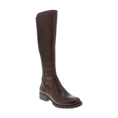 Bottes en cuir marron à talon décroché bas pourvues d'un zip latéral
