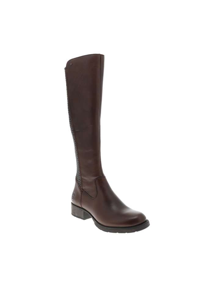 Bottes en cuir marron à talon décroché bas pourvues d'un zip latéral