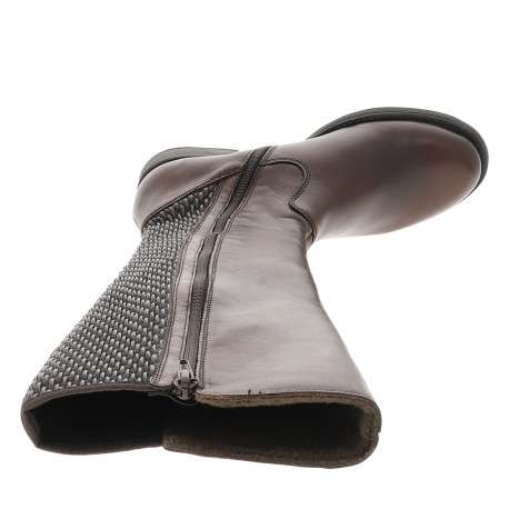 Bottes en cuir marron à talon décroché bas pourvues d'un zip latéral - Image 5