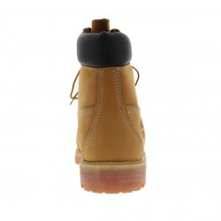 Boots montantes en cuir camel à semelles crantées beige et à lacets ronds bicolore