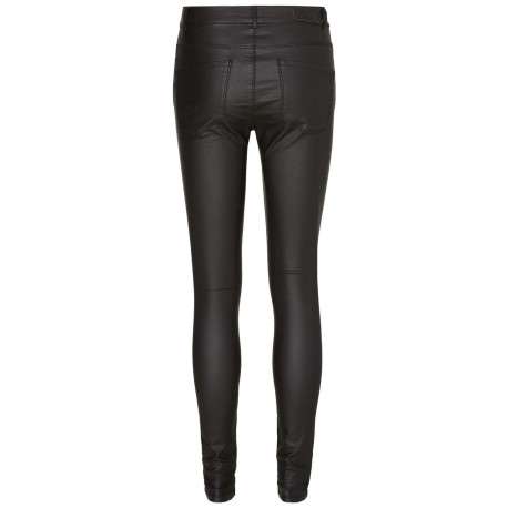 Pantalon noir satiné avec une coupe skinny à fermeture zippée boutonnée - Image 2