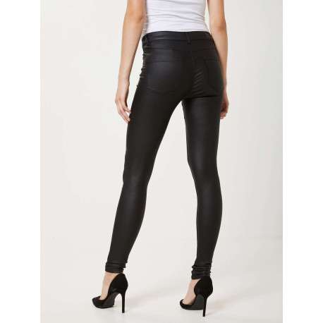 Pantalon noir satiné avec une coupe skinny à fermeture zippée boutonnée - Image 4
