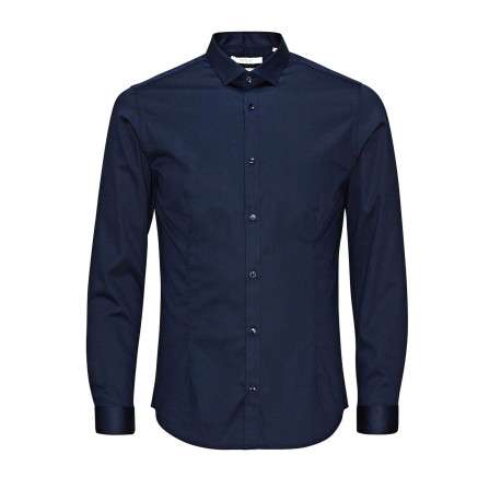 Chemise marine à coupe ajustée à col français et à fermeture boutonnée