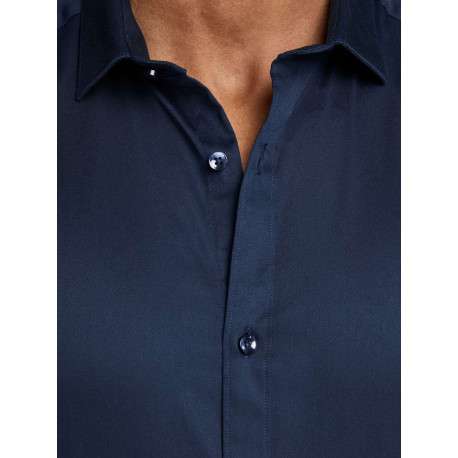 Chemise marine à coupe ajustée à col français et à fermeture boutonnée - Image 3