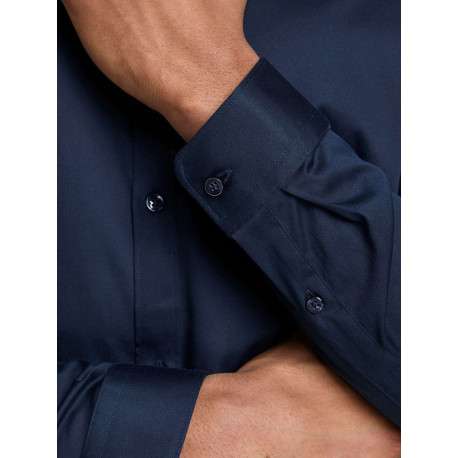 Chemise marine à coupe ajustée à col français et à fermeture boutonnée - Image 4